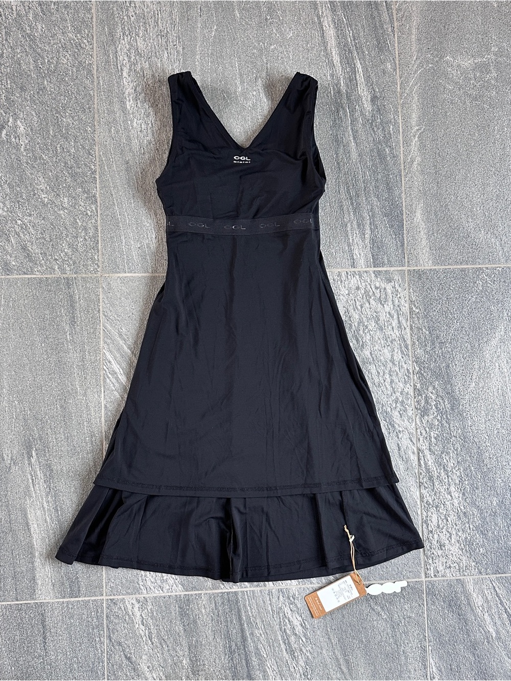 NWT OGL Stretch Ponte V-Neck A-Line Midi Bra Dress Black Removable Pads Small - Picture 9 of 16